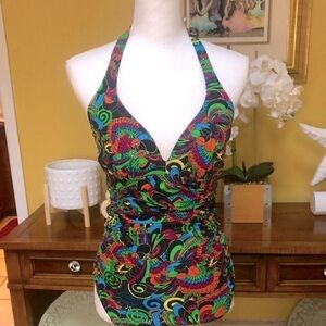Aerin by Aerin Rose Floral Tropical Halter Underwire 1 Piece Swimsuit. Suit Sz S